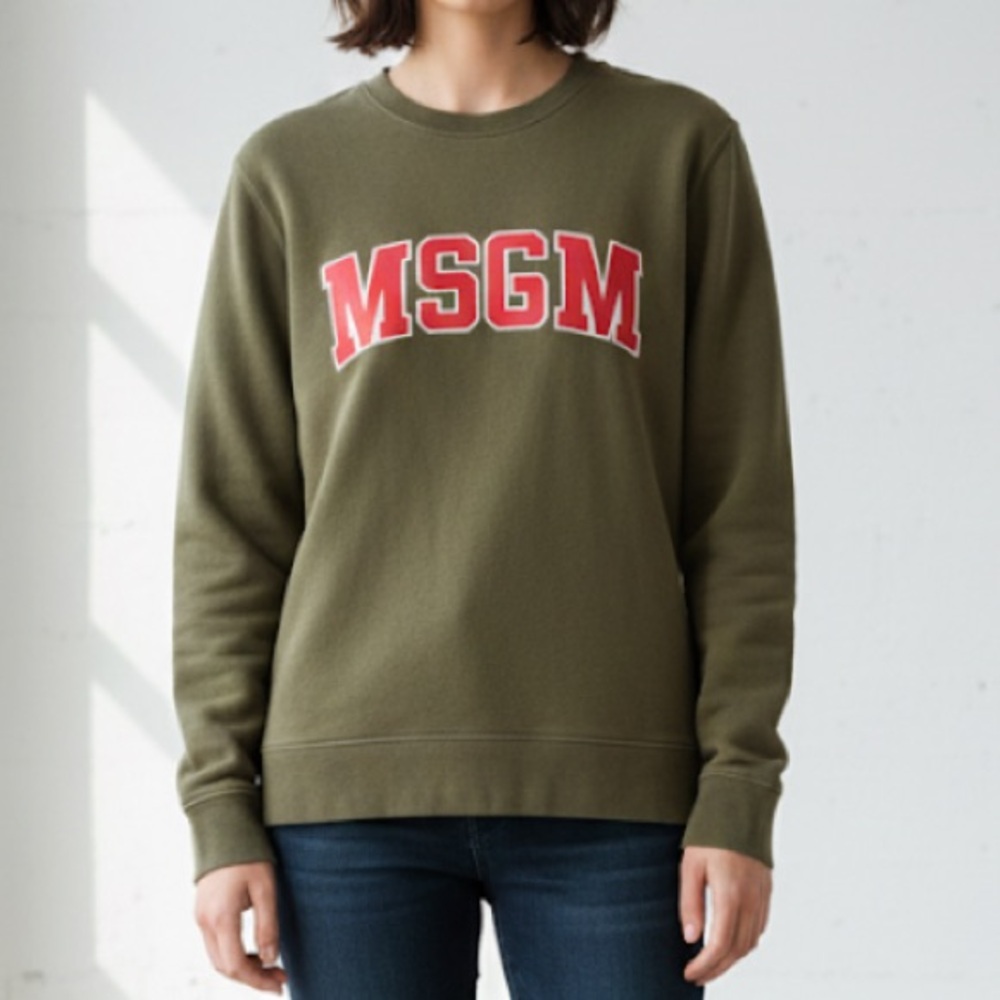 MSGM Milano Green Logo Box Crewneck Women’s Sweatshirt Size L 
Made‎ Italy